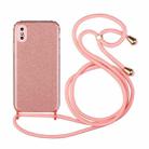 For iPhone X / XS Glitter Powder Shockproof TPU Protective Case with Lanyard(Pink) - 1