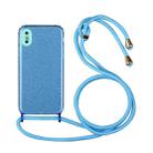 For iPhone X / XS Glitter Powder Shockproof TPU Protective Case with Lanyard(Blue) - 1