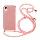 For iPhone XR Glitter Powder Shockproof TPU Protective Case with Lanyard(Pink) - 1