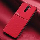 For Xiaomi Redmi 9 Classic Tilt Strip Grain Magnetic Shockproof PC + TPU Case(Red) - 1