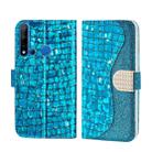 For Huawei P20 Lite 2019 Laser Glitter Powder Matching Crocodile Texture Horizontal Flip Leather Case, with Card Slots & Holder(Blue) - 1