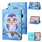 For Samsung Galaxy Tab S6 Lite P610/P615 Coloured Drawing Stitching Horizontal Flip Leather Case with Holder & Card Slot & Sleep / Wake-up Function(Blue Owl) - 1