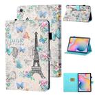 For Samsung Galaxy Tab S6 Lite P610/P615 Coloured Drawing Stitching Horizontal Flip Leather Case with Holder & Card Slot & Sleep / Wake-up Function(Tower and Butterflies) - 1