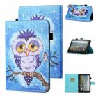 For Amazon Kindle Fire HD8 (2020) Coloured Drawing Stitching Horizontal Flip Leather Case with Holder & Card Slot & Sleep / Wake-up Function(Blue Owl) - 1