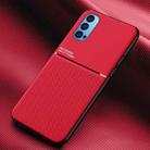For OPPO Reno4 Classic Tilt Strip Grain Magnetic Shockproof PC + TPU Case(Red) - 1