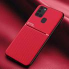 For Samsung Galaxy A21s Classic Tilt Strip Grain Magnetic Shockproof PC + TPU Case(Red) - 1