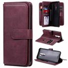 For OPPO A9 (2020) / A11x / A5 (2020) Multifunctional Magnetic Copper Buckle Horizontal Flip Solid Color Leather Case with 10 Card Slots & Wallet & Holder & Photo Frame(Wine Red) - 1