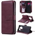For Huawei Mate 40 Pro Multifunctional Magnetic Copper Buckle Horizontal Flip Solid Color Leather Case with 10 Card Slots & Wallet & Holder & Photo Frame(Wine Red) - 1