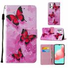 For Samsung Galaxy A32 5G Cross Texture Painting Pattern Horizontal Flip Leather Case with Holder & Card Slots & Wallet & Lanyard(Pink Butterfly) - 1