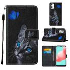 For Samsung Galaxy A32 5G Cross Texture Painting Pattern Horizontal Flip Leather Case with Holder & Card Slots & Wallet & Lanyard(Blue Butterfly Cat Eyes) - 1