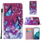 For Samsung Galaxy S21+ 5G Cross Texture Painting Pattern Horizontal Flip Leather Case with Holder & Card Slots & Wallet & Lanyard(Purple Butterfly) - 1