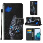 For Samsung Galaxy S21 5G Cross Texture Painting Pattern Horizontal Flip Leather Case with Holder & Card Slots & Wallet & Lanyard(Blue Butterfly Cat Eyes) - 1