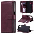 For Motorola Moto G9 Plus Multifunctional Magnetic Copper Buckle Horizontal Flip Solid Color Leather Case with 10 Card Slots & Wallet & Holder & Photo Frame(Wine Red) - 1