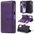 For Motorola Moto G9 Plus Multifunctional Magnetic Copper Buckle Horizontal Flip Solid Color Leather Case with 10 Card Slots & Wallet & Holder & Photo Frame(Purple) - 1