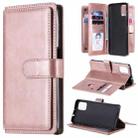 For Motorola Moto G9 Plus Multifunctional Magnetic Copper Buckle Horizontal Flip Solid Color Leather Case with 10 Card Slots & Wallet & Holder & Photo Frame(Rose Gold) - 1