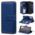 For Oneplus Nord Multifunctional Magnetic Copper Buckle Horizontal Flip Solid Color Leather Case with 10 Card Slots & Wallet & Holder & Photo Frame(Dark Blue) - 1