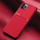 For iPhone 11 Classic Tilt Strip Grain Magnetic Shockproof PC + TPU Case (Red) - 1