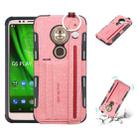 For Motorola Moto G6 Play Cloth Texture + TPU Shockproof Protective Case with Metal Ring & Holder & Card Slots & Hanging Strap(Pink) - 1