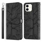 For iPhone 12 mini Life of Tree Embossing Pattern Horizontal Flip Leather Case with Holder & Card Slot & Wallet & Photo Frame & Lanyard (Black) - 1