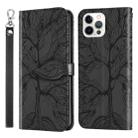 For iPhone 12 / 12 Pro Life of Tree Embossing Pattern Horizontal Flip Leather Case with Holder & Card Slot & Wallet & Photo Frame & Lanyard(Black) - 1