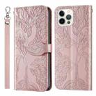 For iPhone 12 Pro Max Life of Tree Embossing Pattern Horizontal Flip Leather Case with Holder & Card Slot & Wallet & Photo Frame & Lanyard(Rose Gold) - 1