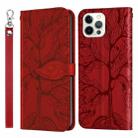 For iPhone 12 Pro Max Life of Tree Embossing Pattern Horizontal Flip Leather Case with Holder & Card Slot & Wallet & Photo Frame & Lanyard(Red) - 1