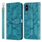 For iPhone X / XS Life of Tree Embossing Pattern Horizontal Flip Leather Case with Holder & Card Slot & Wallet & Photo Frame & Lanyard(Lake Blue) - 1