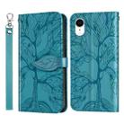 For iPhone XR Life of Tree Embossing Pattern Horizontal Flip Leather Case with Holder & Card Slot & Wallet & Photo Frame & Lanyard(Lake Blue) - 1