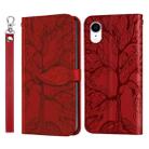 For iPhone XR Life of Tree Embossing Pattern Horizontal Flip Leather Case with Holder & Card Slot & Wallet & Photo Frame & Lanyard(Red) - 1