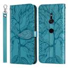 For Sony Xperia XZ2 Life of Tree Embossing Pattern Horizontal Flip Leather Case with Holder & Card Slot & Wallet & Photo Frame & Lanyard(Lake Blue) - 1