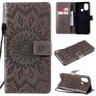 For OnePlus Nord N100 Sun Embossing Pattern Horizontal Flip Leather Case with Card Slot & Holder & Wallet & Lanyard(Grey) - 1