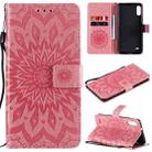 For LG K22 / K22 Plus Sun Embossing Pattern Horizontal Flip Leather Case with Card Slot & Holder & Wallet & Lanyard(Pink) - 1