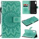 For LG K22 / K22 Plus Sun Embossing Pattern Horizontal Flip Leather Case with Card Slot & Holder & Wallet & Lanyard(Green) - 1