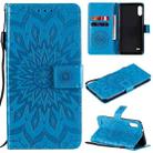 For LG K22 / K22 Plus Sun Embossing Pattern Horizontal Flip Leather Case with Card Slot & Holder & Wallet & Lanyard(Blue) - 1