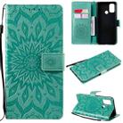 For OPPO A53(2020) / A33(2020) / A53s / A32 Sun Embossing Pattern Horizontal Flip Leather Case with Card Slot & Holder & Wallet & Lanyard(Green) - 1