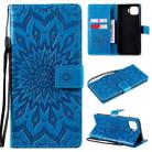 For OPPO F17 Pro / Reno4 Lite Sun Embossing Pattern Horizontal Flip Leather Case with Card Slot & Holder & Wallet & Lanyard(Blue) - 1