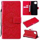 For OPPO F17 Pro / Reno4 Lite Sun Embossing Pattern Horizontal Flip Leather Case with Card Slot & Holder & Wallet & Lanyard(Red) - 1