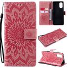 For OPPO Realme 7 Pro Sun Embossing Pattern Horizontal Flip Leather Case with Card Slot & Holder & Wallet & Lanyard(Pink) - 1