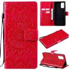 For OPPO Realme 7 Pro Sun Embossing Pattern Horizontal Flip Leather Case with Card Slot & Holder & Wallet & Lanyard(Red) - 1