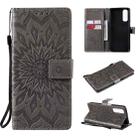 For OPPO Realme 7 Sun Embossing Pattern Horizontal Flip Leather Case with Card Slot & Holder & Wallet & Lanyard(Grey) - 1