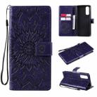 For OPPO Realme 7 Sun Embossing Pattern Horizontal Flip Leather Case with Card Slot & Holder & Wallet & Lanyard(Purple) - 1