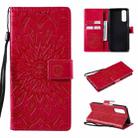 For OPPO Realme 7 Sun Embossing Pattern Horizontal Flip Leather Case with Card Slot & Holder & Wallet & Lanyard(Red) - 1