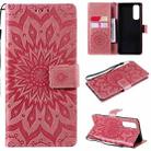 For OPPO Reno4 Pro 4G Sun Embossing Pattern Horizontal Flip Leather Case with Card Slot & Holder & Wallet & Lanyard(Pink) - 1