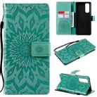 For OPPO Reno4 Pro 4G Sun Embossing Pattern Horizontal Flip Leather Case with Card Slot & Holder & Wallet & Lanyard(Green) - 1