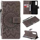 For OPPO Reno4 Pro 4G Sun Embossing Pattern Horizontal Flip Leather Case with Card Slot & Holder & Wallet & Lanyard(Grey) - 1