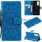 For OPPO Reno4 Pro 4G Sun Embossing Pattern Horizontal Flip Leather Case with Card Slot & Holder & Wallet & Lanyard(Blue) - 1