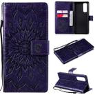 For OPPO Reno4 Pro 4G Sun Embossing Pattern Horizontal Flip Leather Case with Card Slot & Holder & Wallet & Lanyard(Purple) - 1