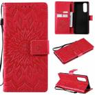 For OPPO Reno4 Pro 4G Sun Embossing Pattern Horizontal Flip Leather Case with Card Slot & Holder & Wallet & Lanyard(Red) - 1