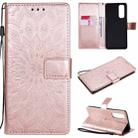 For OPPO Reno4 Pro 4G Sun Embossing Pattern Horizontal Flip Leather Case with Card Slot & Holder & Wallet & Lanyard(Rose Gold) - 1