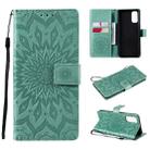 For OPPO Reno4 Sun Embossing Pattern Horizontal Flip Leather Case with Card Slot & Holder & Wallet & Lanyard(Green) - 1